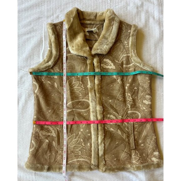 Coldwater Creek Womens Faux Fur Trimmed Sleeveless Vest Beige/Tan Medium - Picture 4 of 9